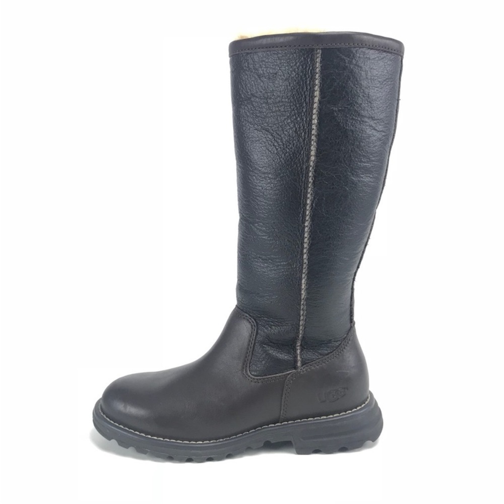 UGG Brooks Tall 5490 Black Leather Shearling Boots Size 9 - Picture 3 of 13